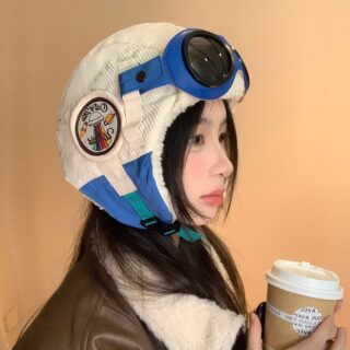 Unique Flying Hat for Men and Women, Winter Patchwork Glasses Lei Feng Hat, Outdoor Cycling Warm and Cold-Proof Ski Hat