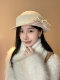 白色礼帽女2025秋冬季赫本风优雅法式盆帽显脸小渔夫帽高级感帽子