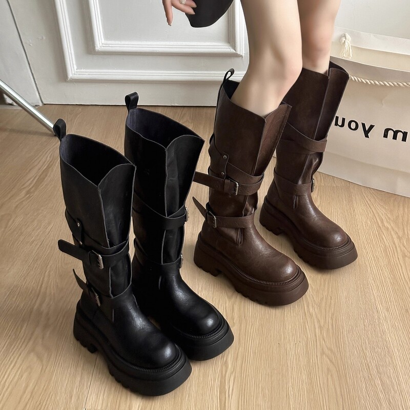 French Uamtor Melard Belt Buckle Long Boots for Women 2026 Spring and Autumn New Western Boots Straight Long Knight Boots