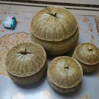 Bamboo tea can household round storage box with lid egg basket go box bamboo basket creative pumpkin bamboo products