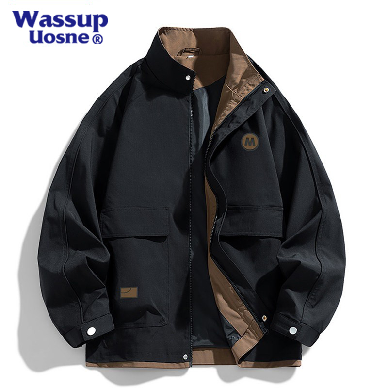 Wassup Uosne Work Jacket Men's Spring and Autumn Korean Style Loose Casual Top Stand Collar Large Pocket Jacket