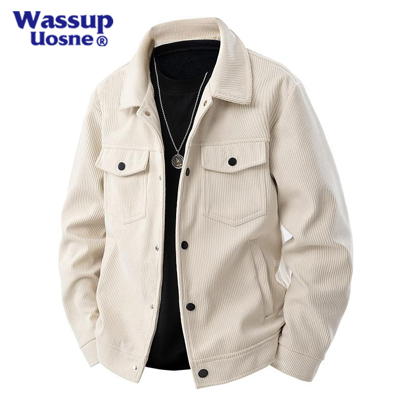 Wassup Uosne Corduroy Men's Jacket Spring and Autum Lapel Business Casual Top Fleece-Lined Handsome Jacket