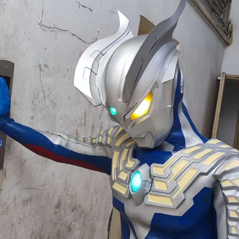 Japanese Official Website Ultraman Tiga Light-Up Mask Helmet Leather Cover Headgear for Adults and Children Wearable