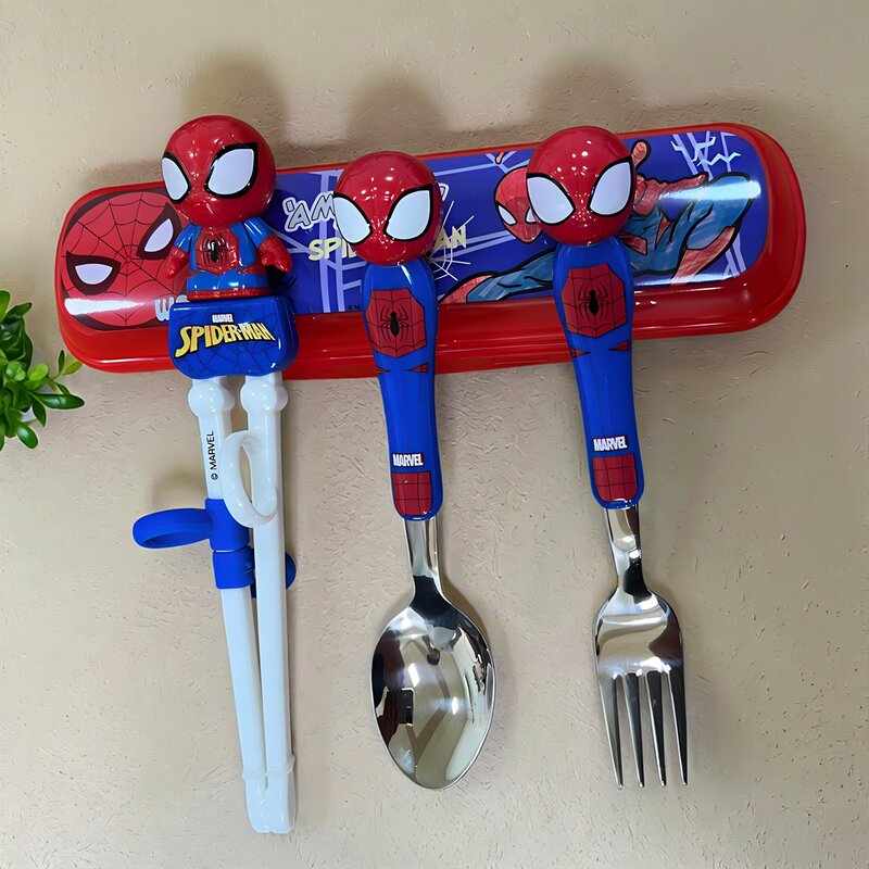 Disney Spider-Man Kidsren's Tableware Set Stainless Steel Spoon and Fork Baby Learning to Eat Training Chopsticks