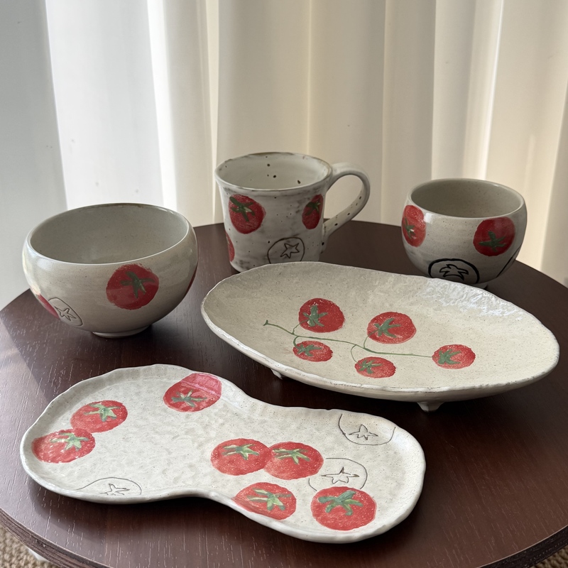 Boshangjia Hand-Painted Tomato Pattern Ceramic Tableware Set Bowls Plates Cups Household Cute Tableware Dessert Plate Coffee Cup Boshangjia Hand-Painted Tomato Pattern Ceramic Tableware Set Bowls Plates Cups Household Cute Tableware Dessert Plate Coffee Cup