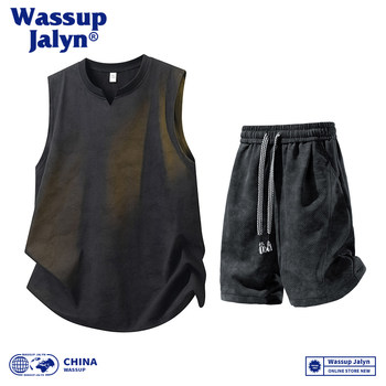 Wassup jalyn american breathable thin vest men's summer loose casual shorts new sports suit