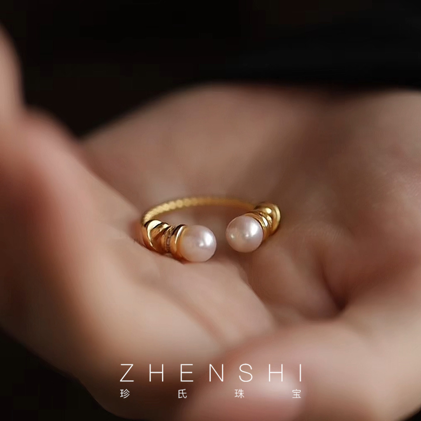 Jane's Jewelry Natural Freshwater Pearl Ring Women's Round Strong Light Double Beads Light Luxury Adjustable Opening Index Finger Ring