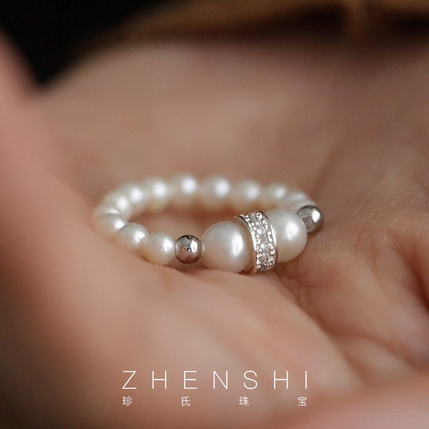 Jane's Jewelry Natural Freshwater Baby Bead Ring Women's Exquisite Fashion Niche High-end Full String Ring Ring