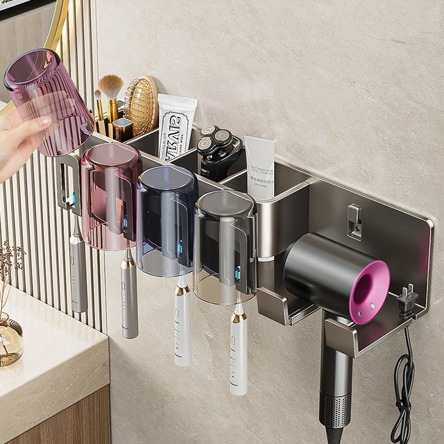 Japanese Imported Mujie Electric Toothbrush Holder Wall-Mounted No-Drill Hair Dryer Stand Integrated Mouthwash Cup