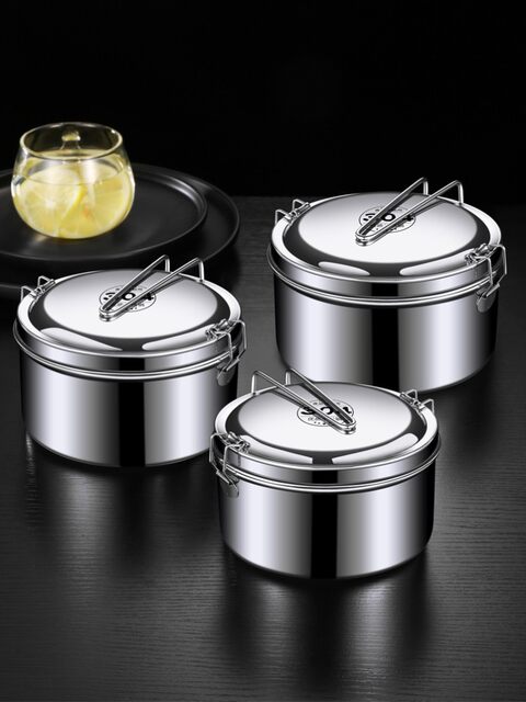 German Imported Steamed Lunch Box 304 Stainless Steel Round Compartment Student Double-Layer Rice Tank Lunch Box Office Worker Lunch Box