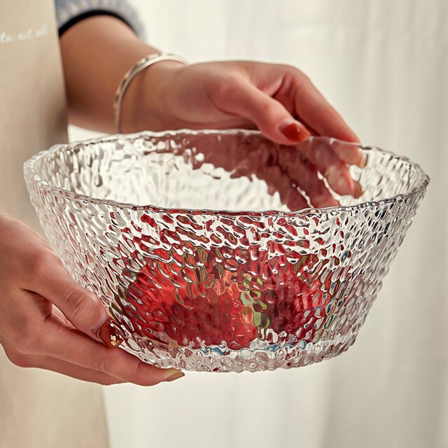 German Imported Light Luxury Style Transparent Glass Bowl, Large Household Salad Bowl, Fruit Bowl, High-Value Fruit Plate, Fruit Basin
