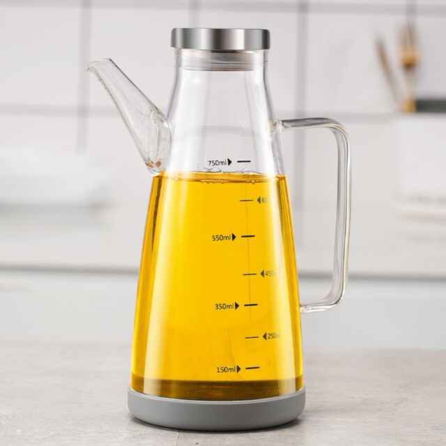 German Imported Glass Oil Pot, Leak-Proof Oil Bottle, Kitchen Household Seasoning Bottle, Soy Sauce and Vinegar Container, Stainless Steel Oil Jug