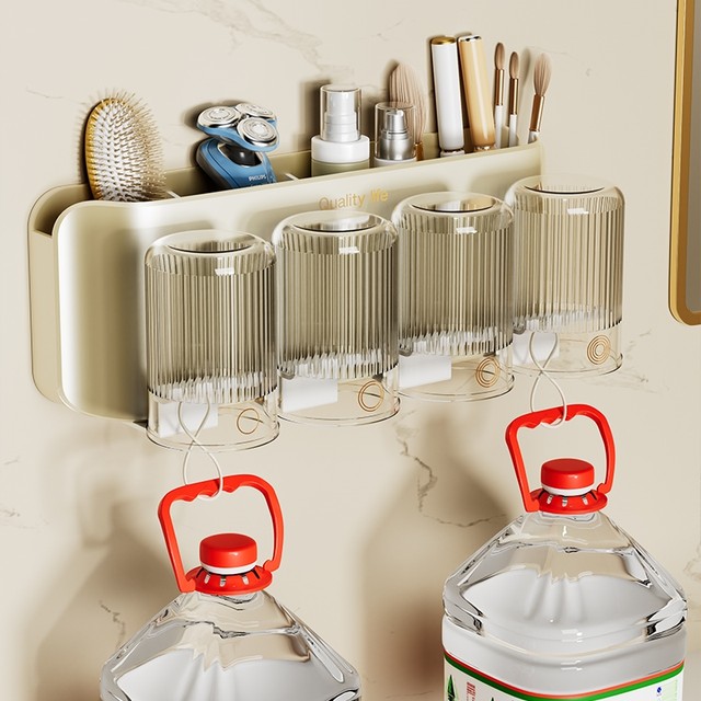 Japanese Imported Toothbrush Holder, No-Drill Wall-Mounted Toothbrush Cup and Mouthwash Cup Rack, Wall-Mounted Bathroom Set