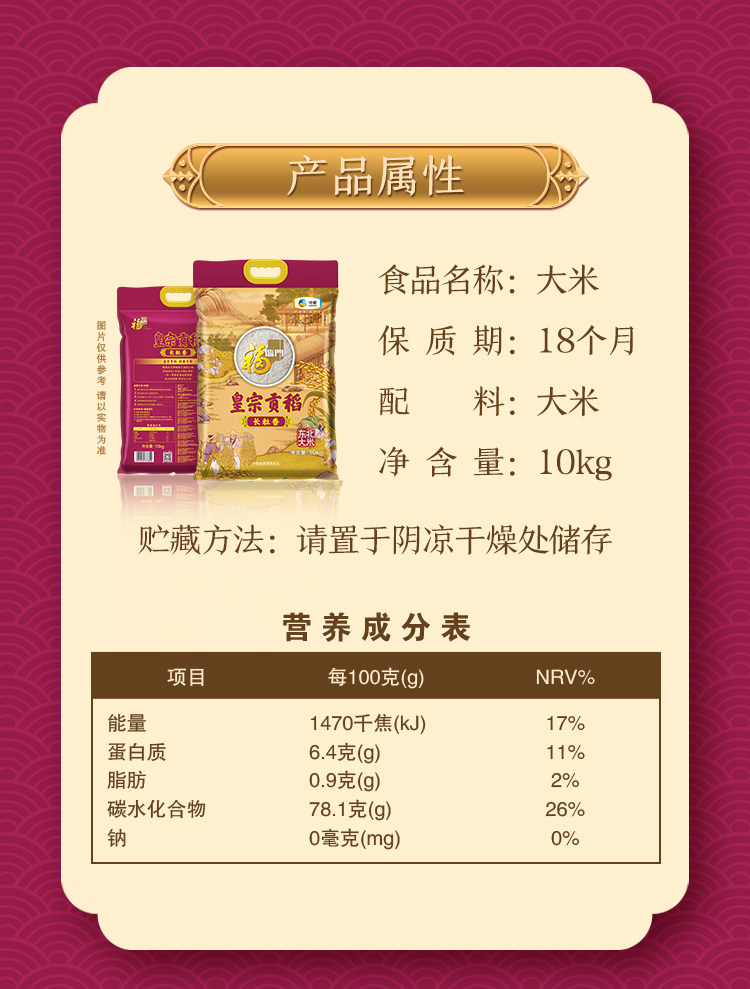 安享好物 安享D级粳米-福临门皇宗贡稻长粒香 国标 