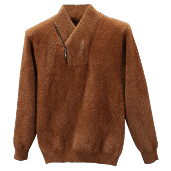 Mink velvet sweater for men with velvet and thickened inner layer to keep warm 2023 autumn and winter cross collar men's knitted bottoming shirt trend Mink velvet sweater for men with velvet and thickened inner layer to keep warm 2023 autumn and winter cross collar men's knitted bottoming shirt trend