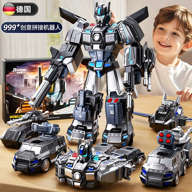 German Magnetic Assembly Toy for Boys Aged 3, Educational Assembly, 6-Transforming Engineering Vehicle, Robot, Birthday Gift
