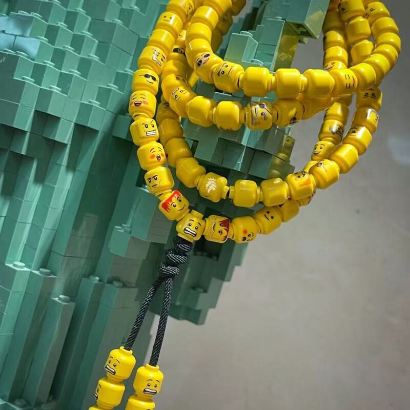 Lego-Style Bracelet with Emoticon Beads, Minifigure Head Expressions, Trendy Building Block Toy Parts and Accessories, DIY