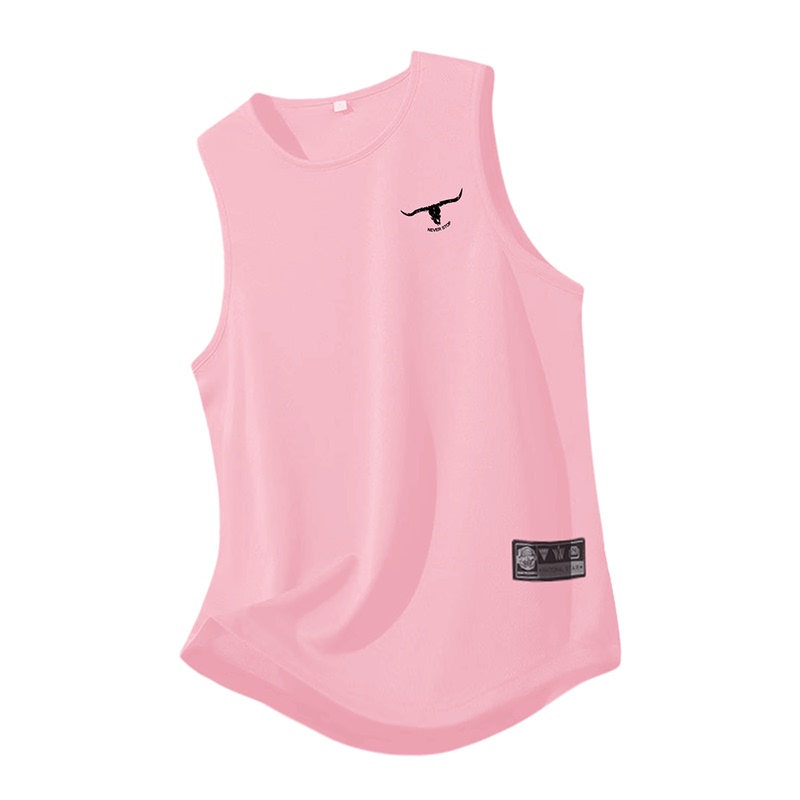 Quick-Drying Sleeveless Sports T-Shirt for Men, Summer Breathable Fitness Vest, Loose Pink Vest Top