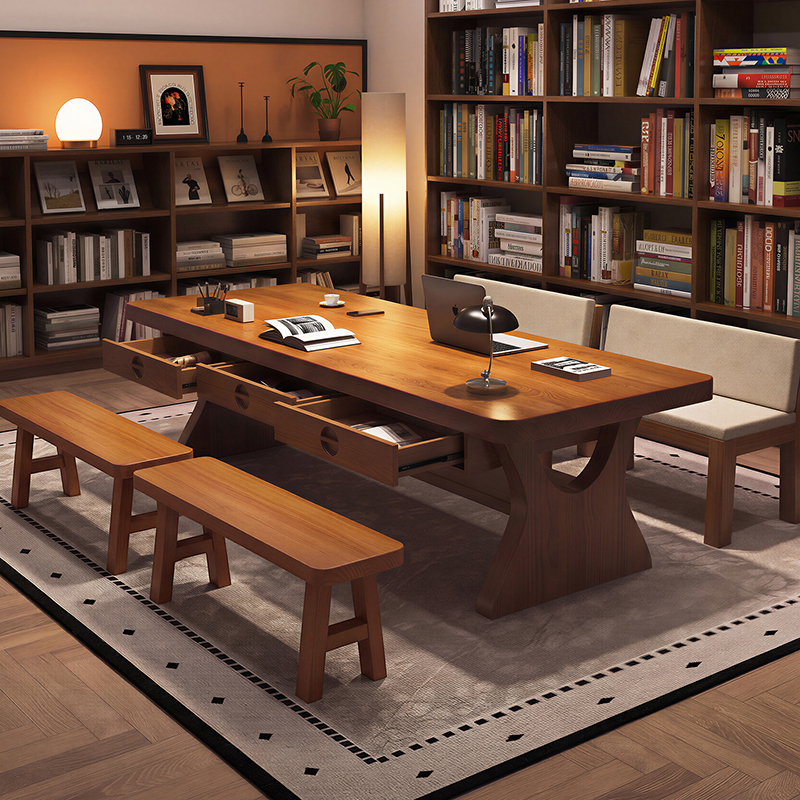 Nordic-Style Solid Wood Large Desk with Drawers for Living Room, Writing Desk, Study Desk, Study Room Desk, Office Desk, Workbench Nordic-Style Solid Wood Large Desk with Drawers for Living Room, Writing Desk, Study Desk, Study Room Desk, Office Desk, Workbench