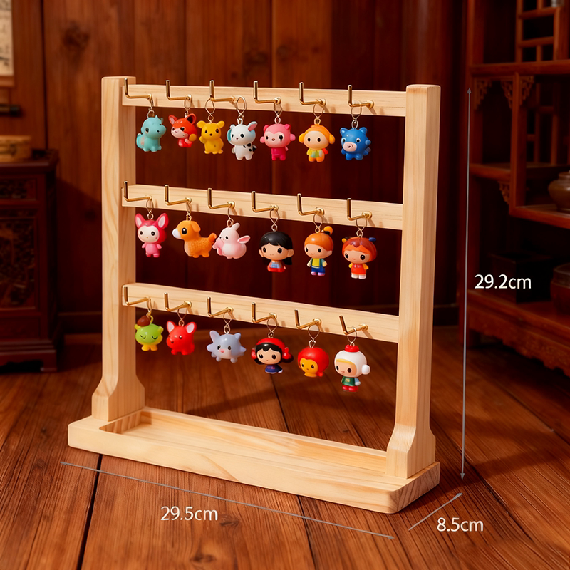 Keychain Display Stand, Solid Wood with Hook, Jewelry Display Stand, Small Accessory Hanger, Hook, Earring Display Stand, Bracelet