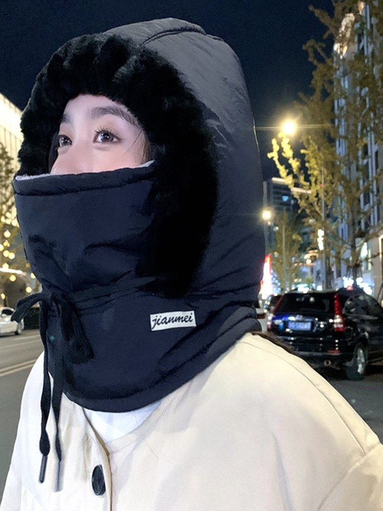 Winter Warm Lei Feng Hat with Fleece Lining, Thickened Cold-Proof Mask and Neck Warmer Integrated Hat, Outdoor Windproof Cycling Headgear