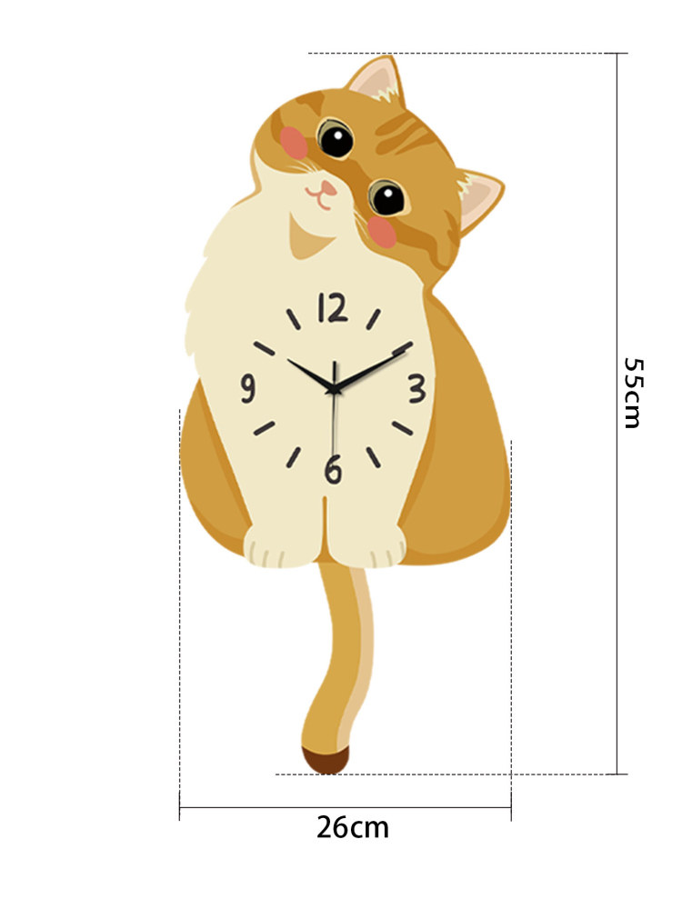 Original Kitten Wall Clock with Gold Gradient, Tail Can Swing, Creative Clock, Housewarming Gift, Silent Wall Clock