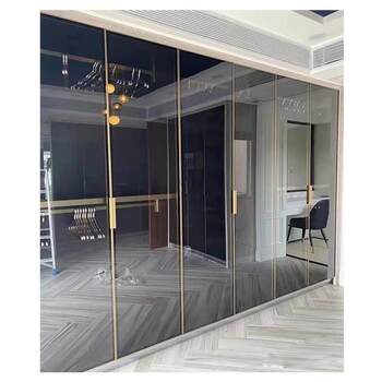 Minimalist coated glass door mirror tempered glass aluminum alloy wardrobe door narrow frame wine cabinet door cabinet door customization