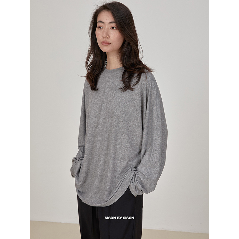 Sison by Sison【Designer Women's Clothing】Simple Loose-Fitting Long-Sleeved T-Shirt with Relaxed Round Neck and Drape Effect Sison by Sison【Designer Women's Clothing】Simple Loose-Fitting Long-Sleeved T-Shirt with Relaxed Round Neck and Drape Effect