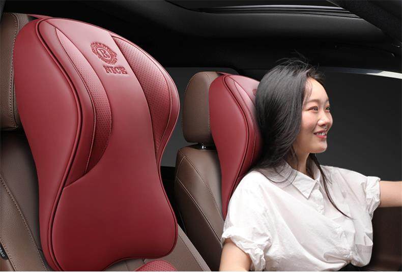 Cross-Border Car Headrest and Lumbar Support, Genuine Leather High-End Car Cushion, Car Headrest, Memory Foam, Aviation Grade Car Neck Pillow