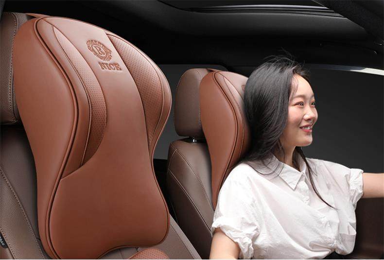 Cross-Border Car Headrest and Lumbar Support, Genuine Leather High-End Car Cushion, Car Headrest, Memory Foam, Aviation Grade Car Neck Pillow