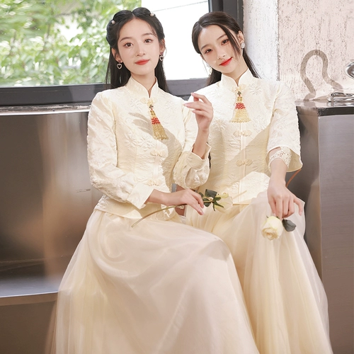 Платье подружки невесты, демисезонное ципао, вечернее платье, китайский стиль, изысканный стиль