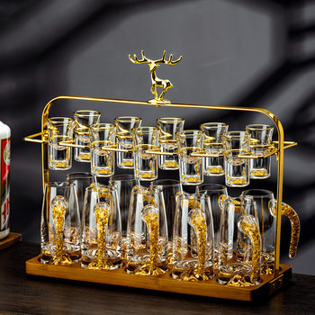 Gold Foil Crystal White Wine Cup Decanter Set, Light Luxury High-End Chinese-Style Single-Shot Cup, Exquisite and Sophisticated Wine Set for Home Use