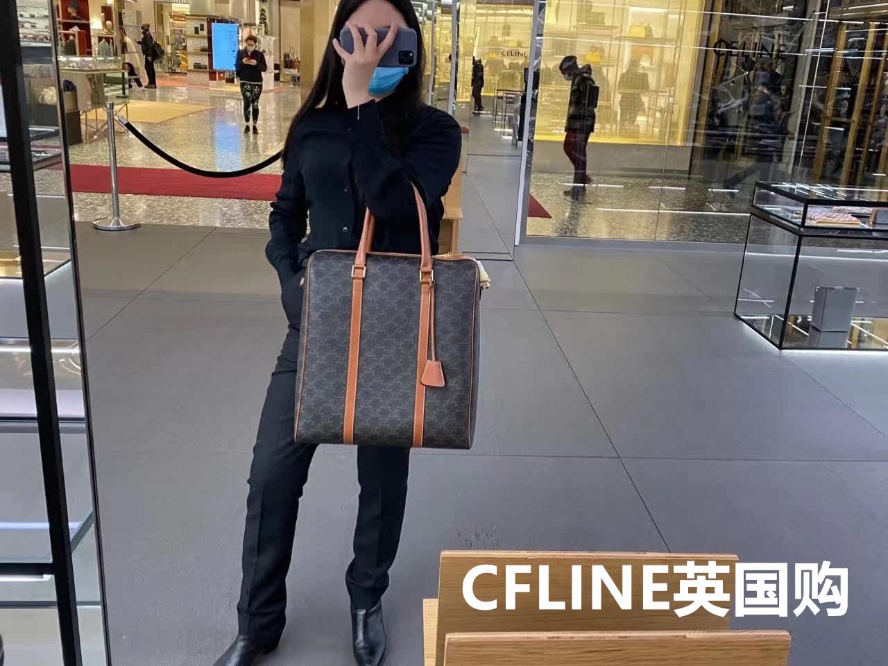 Suitable for CELINE Selene Old flower full print 45 soft cow leather luggage bag containing bag hand travel bag-Taobao