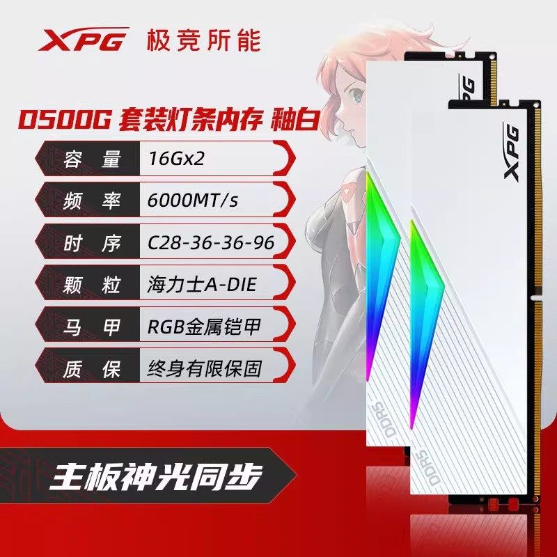 Оперативная память XPG D500G DDR5 RGB белый 32ГБ 6000МГц CL28