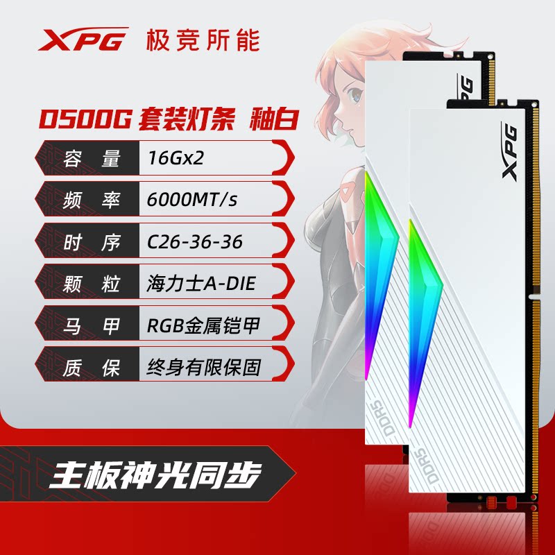 Оперативная память XPG D500G DDR5 RGB белый 32ГБ 6000МГц CL26