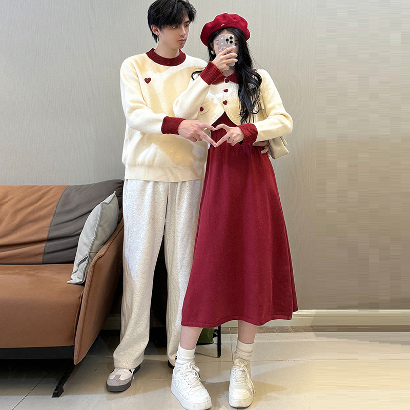 Couple Outfits: One Dress and One Shirt, 2026 New Style Sweater Knitwear, Red Camisole Dress, High-End Suit for Marriage Registration Couple Outfits: One Dress and One Shirt, 2026 New Style Sweater Knitwear, Red Camisole Dress, High-End Suit for Marriage Registration