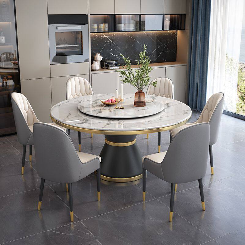 Light Extravagant Marble Dining Table And Chairs Combine Home Round Dining Table Size Family Type Round Table Live Magnetic Stove Turntable Round Table-Taobao