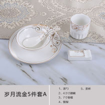 Three-piece hotel table set bone plate soup spoon ceramic tableware club restaurant four-piece set of dishes chopsticks and plates five-piece set