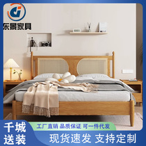 Nordic solid wood bed double bed home bedroom 1 5 meter rattan bed modern simple 1 8 meter wedding bed one piece drop shipping