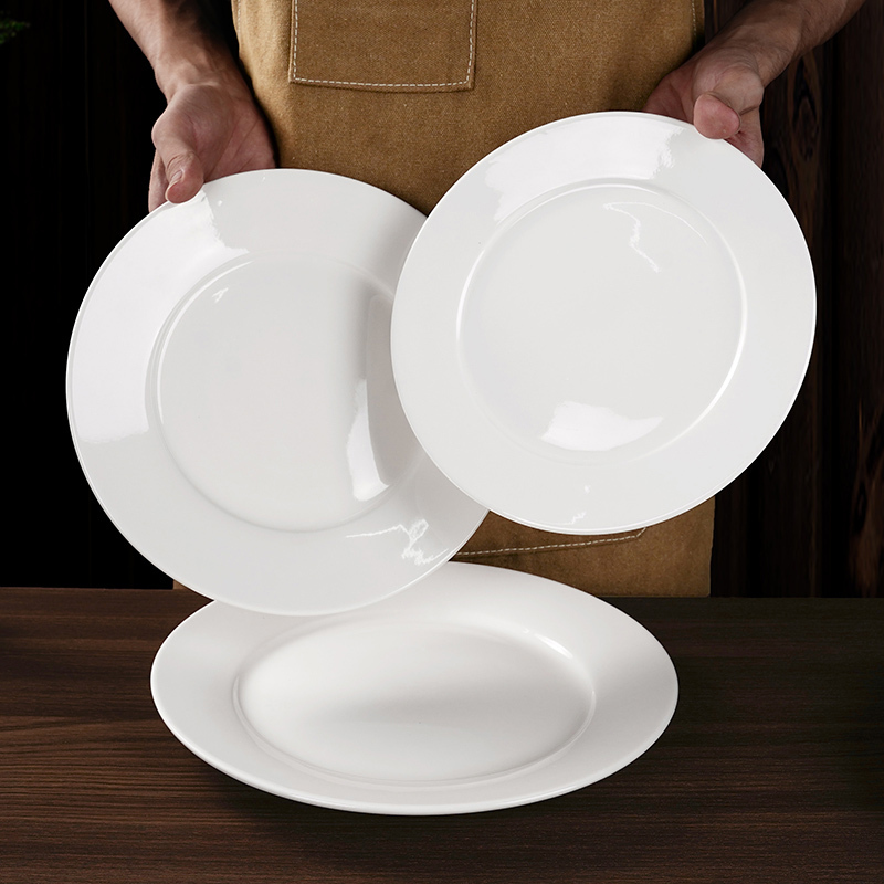 4-Piece Set of Western-Style Plates, Pure White Ceramic Plates, Bone Dishes, Commercial Round Steak Plates, White Rice Bowls, Ceramic Bowls