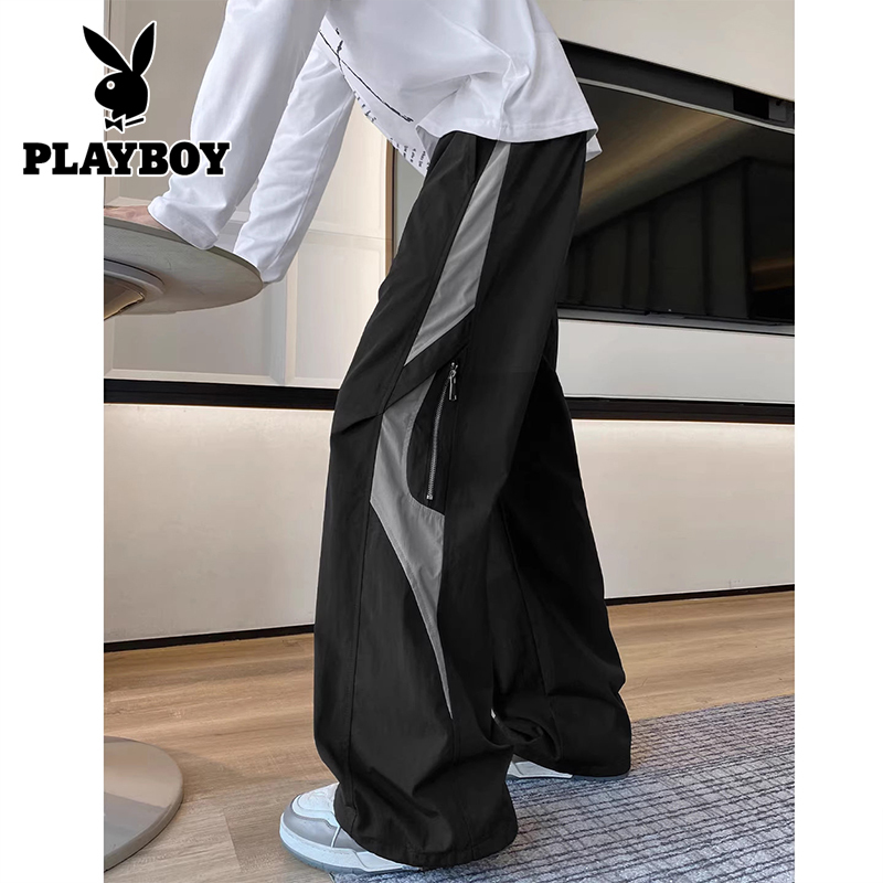 Playboy Color-Blocked Deconstructed Functional Cargo Pants for Men, Summer Thin Casual Straight-Leg Long Pants