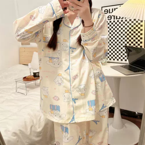 Sanrios Kawaii Cartoon Cinmanmoroll Pajamas Женщина осень Swe Swe