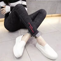 Xuân 2018 mới sinh viên quần jeans hoang dã Quần lửng nữ mỏng manh MM kéo dài 16-28 tuổi áo sơ mi sọc caro