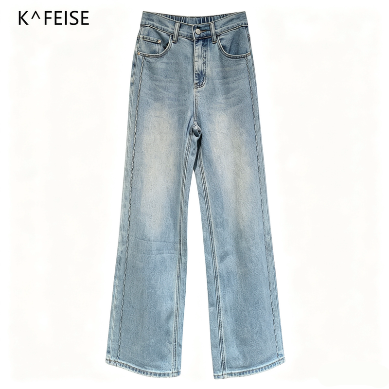 [Recommended by Huahua] K^Feise Fashionable Washed Denim Straight-Leg Pants for Women Ljyc-8039