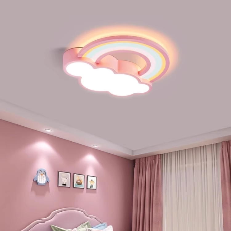 Children's Room Bedroom Ceiling Lamp for Boys and Girls, Modern Simple and Warm Cartoon Rainbow Cloud Eye Protection Led Lamp