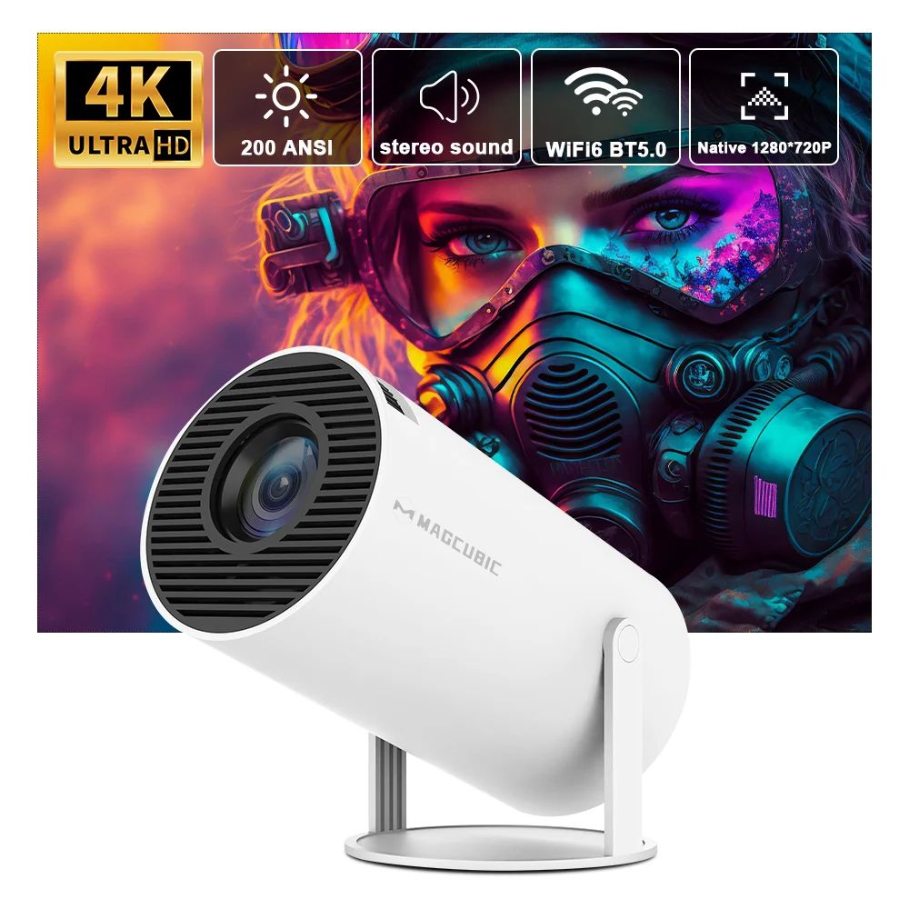 Transpegged Projector 4K Android 11 HY300 Dual Wifi6 200ANSI A