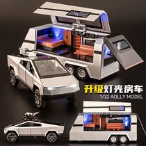 Tesla pickup truck simulation RV model toy large alloy car boy collection ornaments childrens birthday gift