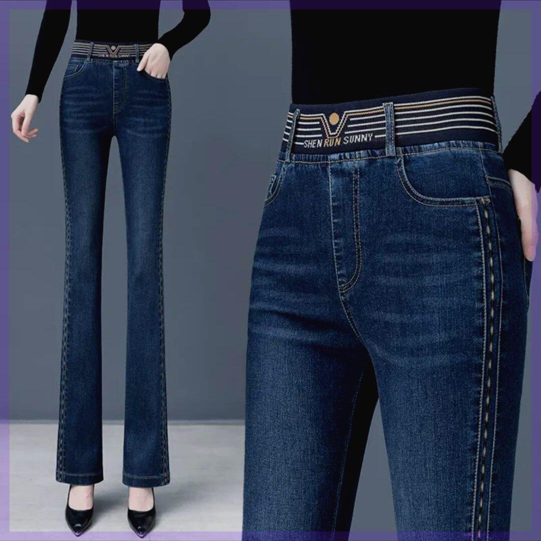 Spring and autumn loose dark pale jeans female elastic high waist and thin water and horn pants 2166