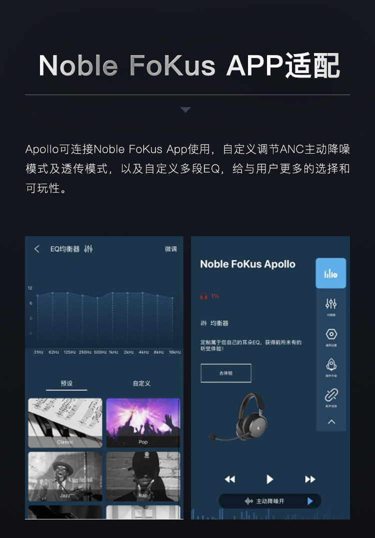 NOBLE 阿波罗Apollo动圈平板单元头戴耳机降噪帝捷
