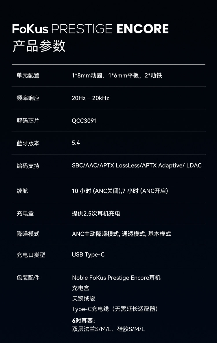 Noble Prestige Encore圈铁平板混合真无线耳机